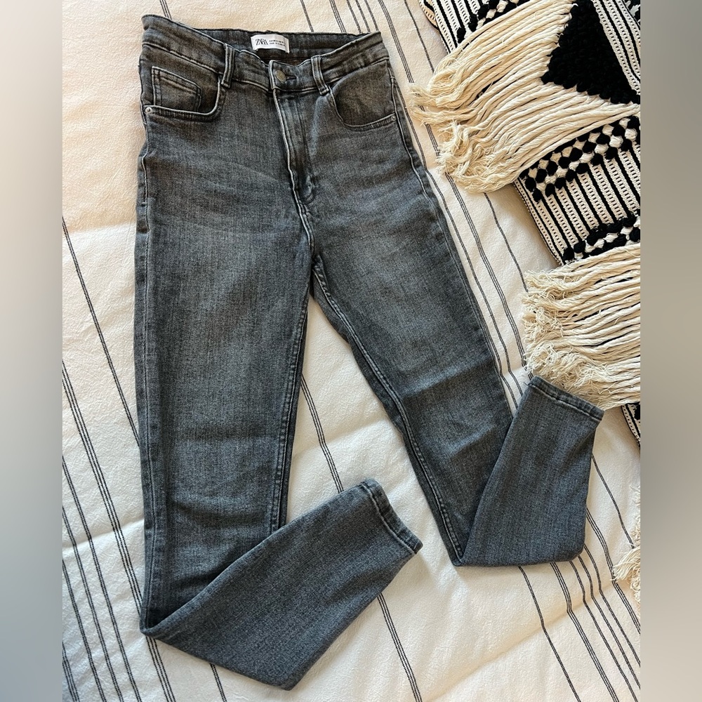 Zara Grey High Waisted Skinny Jeans